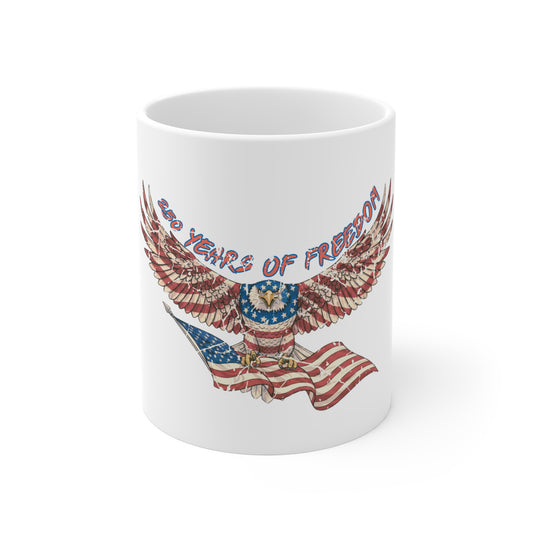 11oz Mug — Patriotic Eagle with American Flag “Years of Freedom”