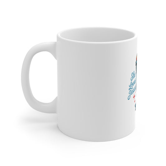 Liberty Faith Mug — "She Loves Jesus and America Too" 11oz