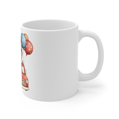 Patriotic Cat Truck Coffee Mug – Cute 4th of July Kitten Mug – Vintage Americana Truck Mug – Red White Blue Animal Lover Cup 4th of July Cat Mug — Cute Kitten in Patriotic Firetruck 11oz Coffee Cup...