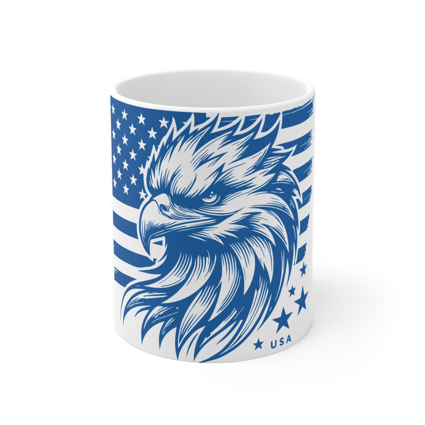Patriotic Eagle Head Coffee Mug – USA Flag Eagle Graphic Mug – Bold American Pride Cup – Freedom Eagle Art Mug 11oz