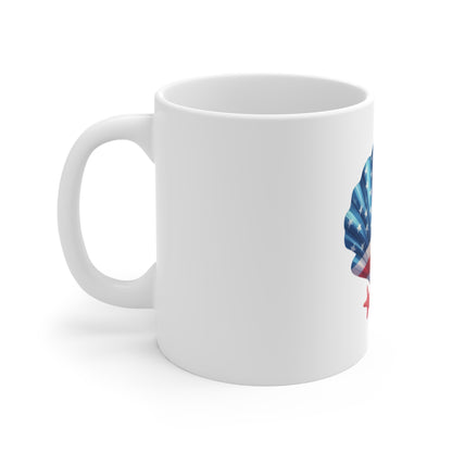 American Flag Seashell Mug — Patriotic 11oz Coffee Cup for 4th of July & Beach Lovers