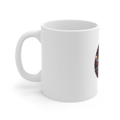 Stained Glass Patriotic Star Mug – Americana Starburst Coffee Mug – Red White Blue Art Cup – USA Gift Mug Mug 11oz