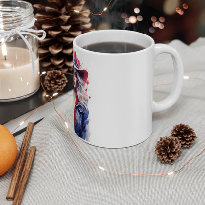 Patriotic Watercolor Cowgirl Mug – Bold Americana Woman Coffee Mug – Red White Blue Hat Art Cup – Western Style Patriotic Mug – Gift for Her Patriotic Cowgirl 11oz Coffee Mug — American Flag Hat...