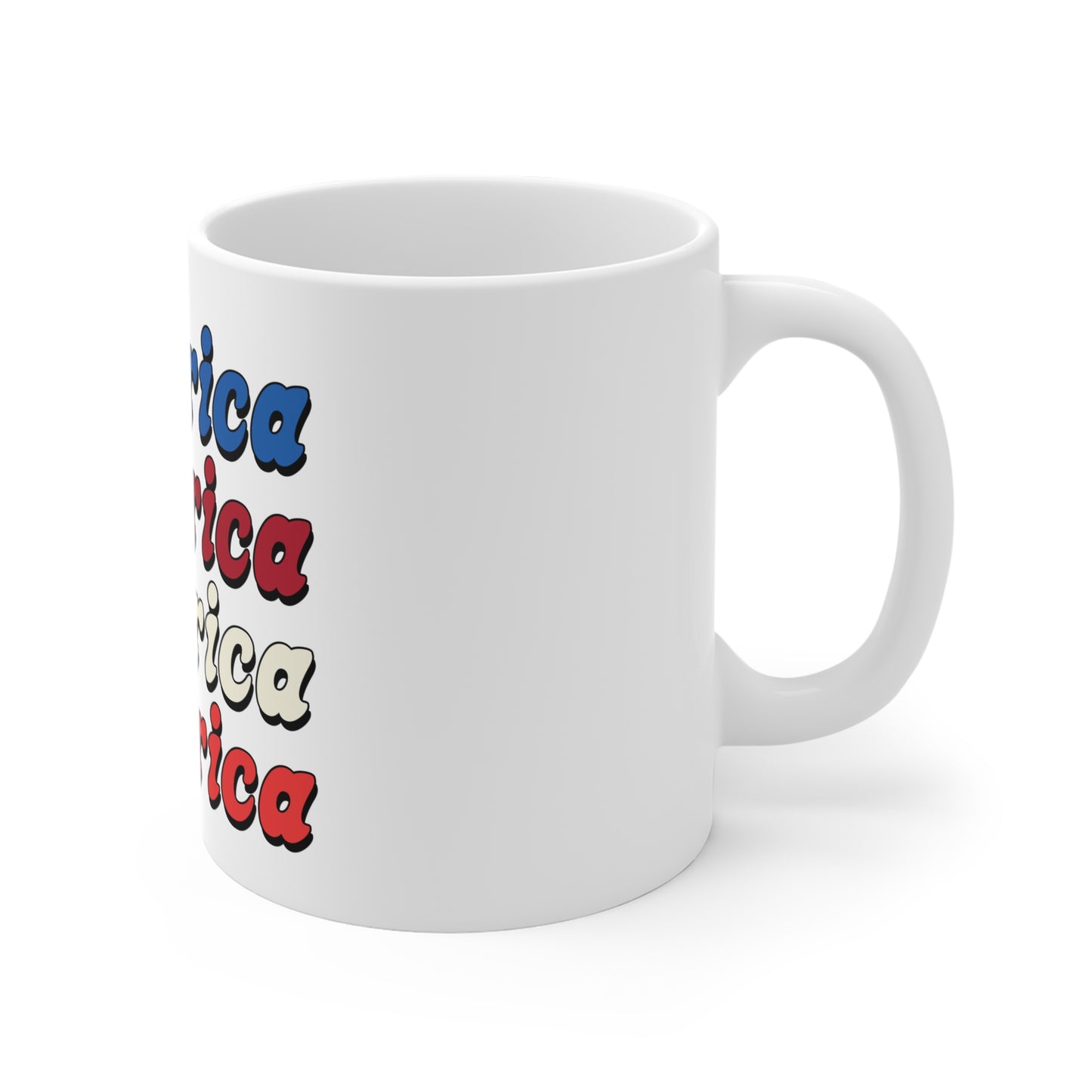 America Repeating Typography Coffee Mug – Retro Patriotic USA Mug – Bold Americana Text Design Cup – 4th of July Statement Mug Mug 11oz