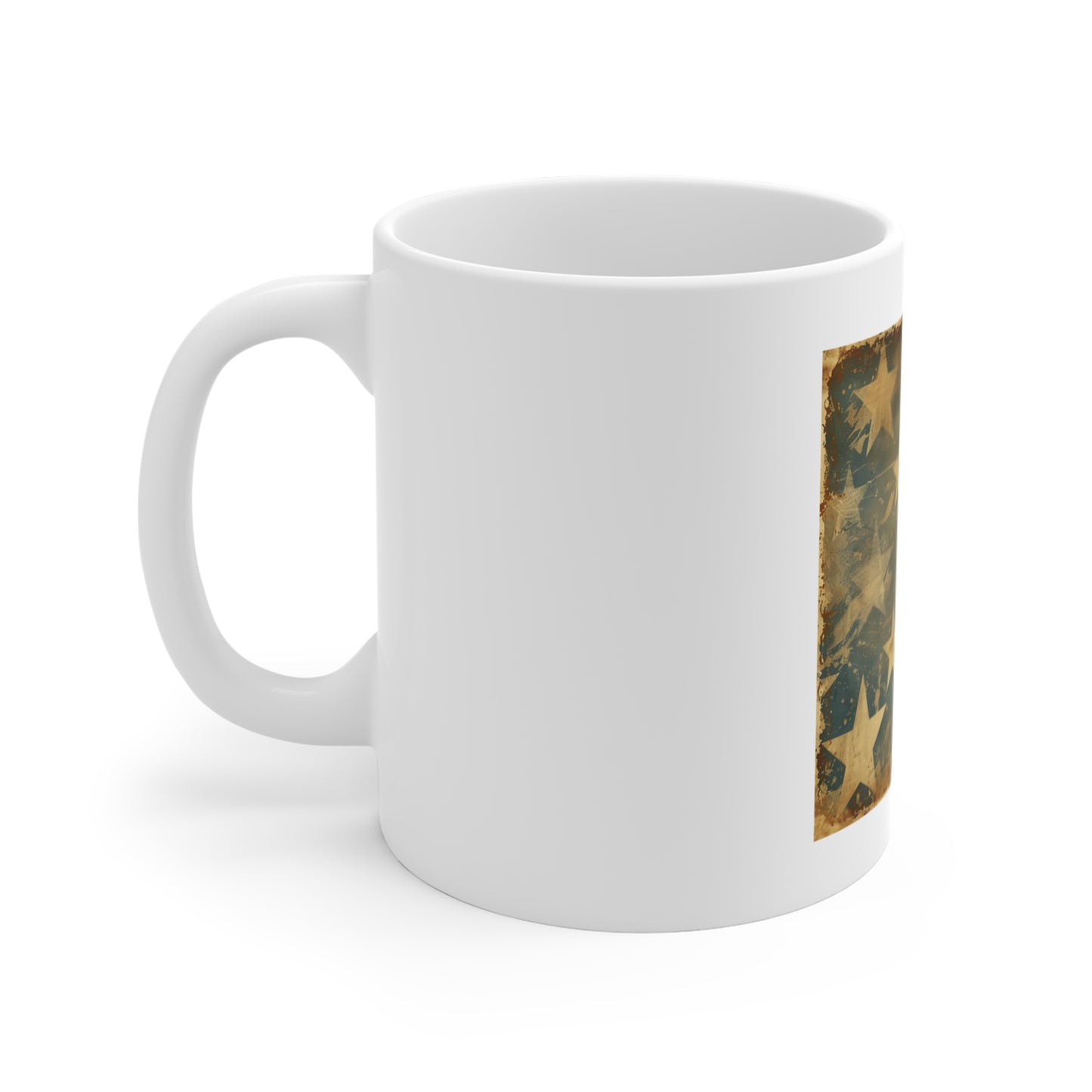 Vintage American Stars Coffee Mug – Distressed Patriotic Star Pattern Mug – Antique USA Flag Inspired Cup – Rustic Americana Gift Vintage American Stars Mug — Distressed Patriotic Coffee Cup (11oz...