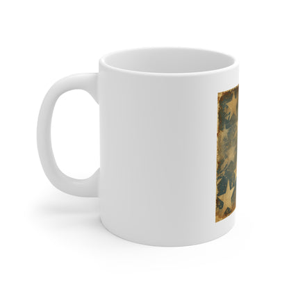 Vintage American Stars Coffee Mug – Distressed Patriotic Star Pattern Mug – Antique USA Flag Inspired Cup – Rustic Americana Gift Vintage American Stars Mug — Distressed Patriotic Coffee Cup (11oz...