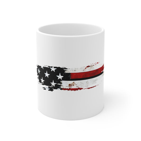 Grunge USA Flag Brush Stroke Mug – High Contrast American Flag Coffee Cup – Bold Patriotic Black & Red Design Mug 11oz