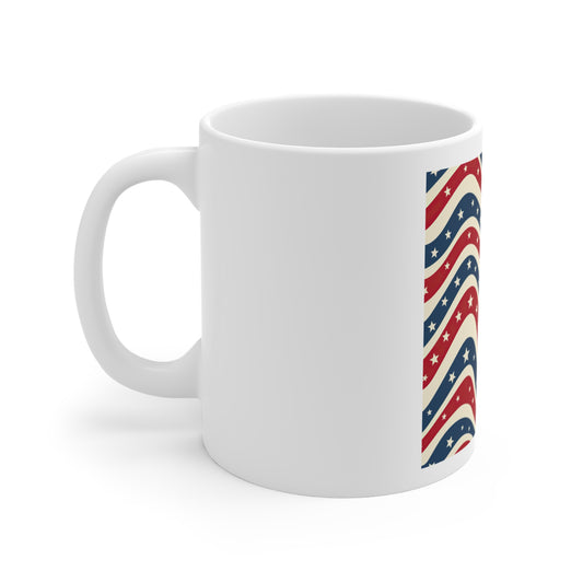 Star Wave Americana Coffee Mug – Retro Patriotic Wave Mug – Red White Blue Star Stripe Cup – Vintage USA Flag Pattern Mug American Flag Wave Mug — Patriotic Red White Blue Stars Coffee Cup (11oz...