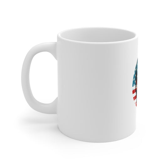 Patriotic Skull Coffee Mug – American Flag Skull Mug – Distressed USA Skull Design – Bold Americana Gothic Gift Mug 11oz