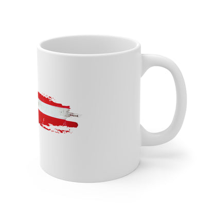 Cracked USA Flag Brush Stroke Mug – Distressed American Flag Coffee Cup – Fractured Freedom Patriotic Design Mug 11oz