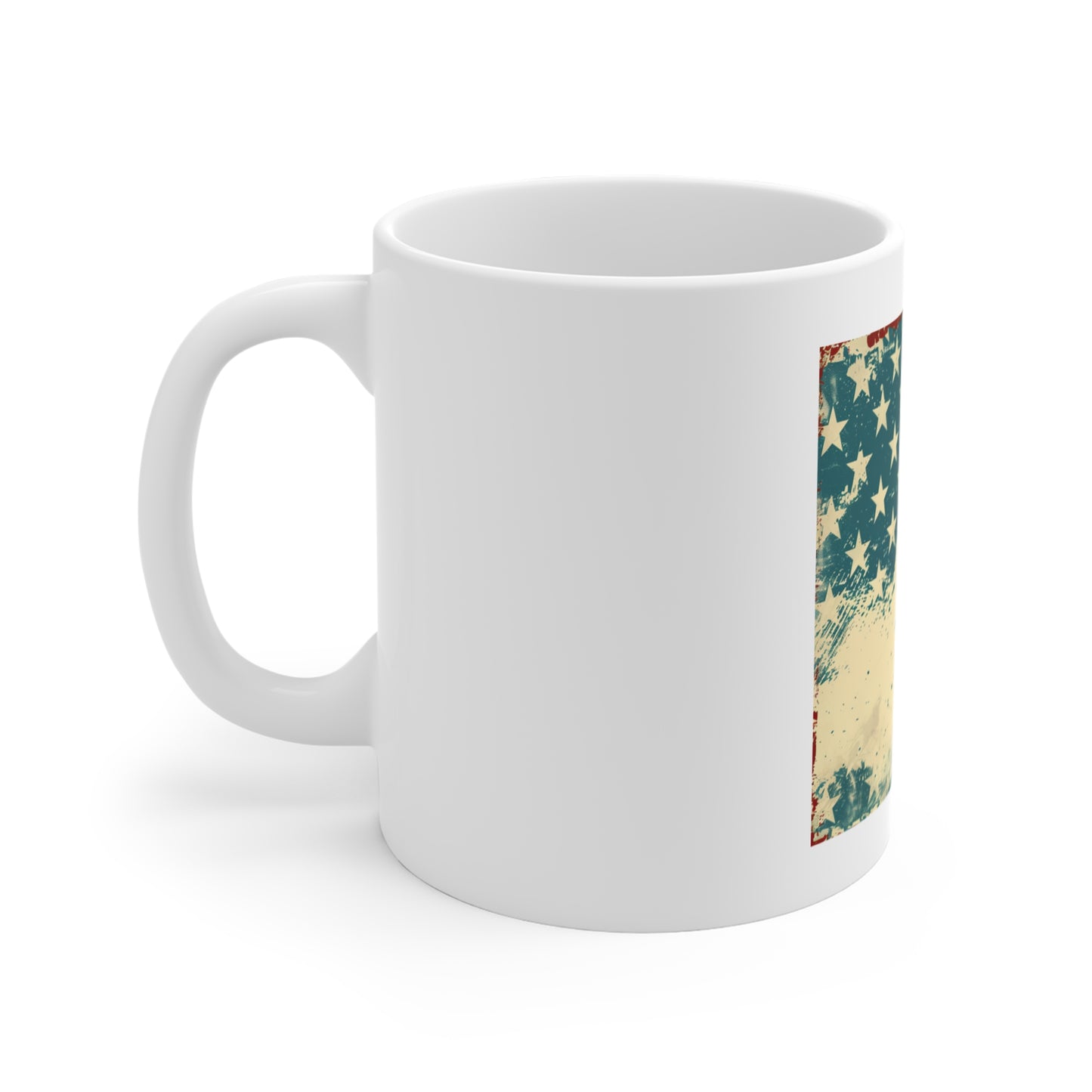 Vintage American Flag Coffee Mug – Distressed Patriotic USA Mug with Clean Minimal Design – 11oz Ceramic Cup – Classic Americana Gift