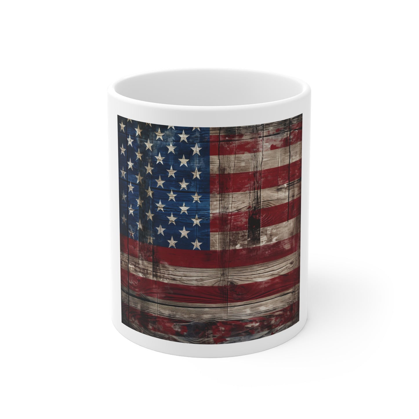 Weather-Streak Barnwood American Flag Coffee Mug – Distressed USA Flag Mug – Rustic Drip-Worn Patriotic Cup – Vintage Wood Americana Mug Rustic American Flag Mug - Distressed USA 11oz Coffee Cup