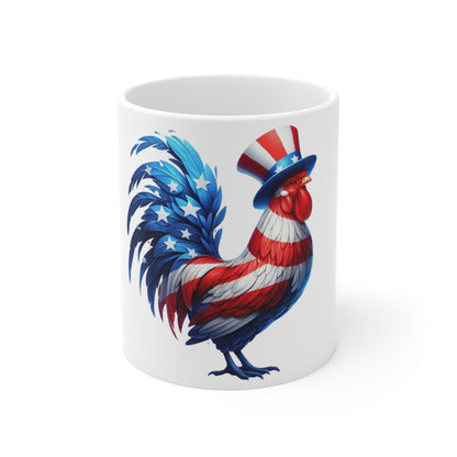Uncle Sam Rooster Coffee Mug – Patriotic American Flag Rooster Mug – Red White Blue Farmhouse Art Cup – USA Gift Mug Patriotic Rooster Mug – American Flag Rooster Coffee Cup (11 oz)