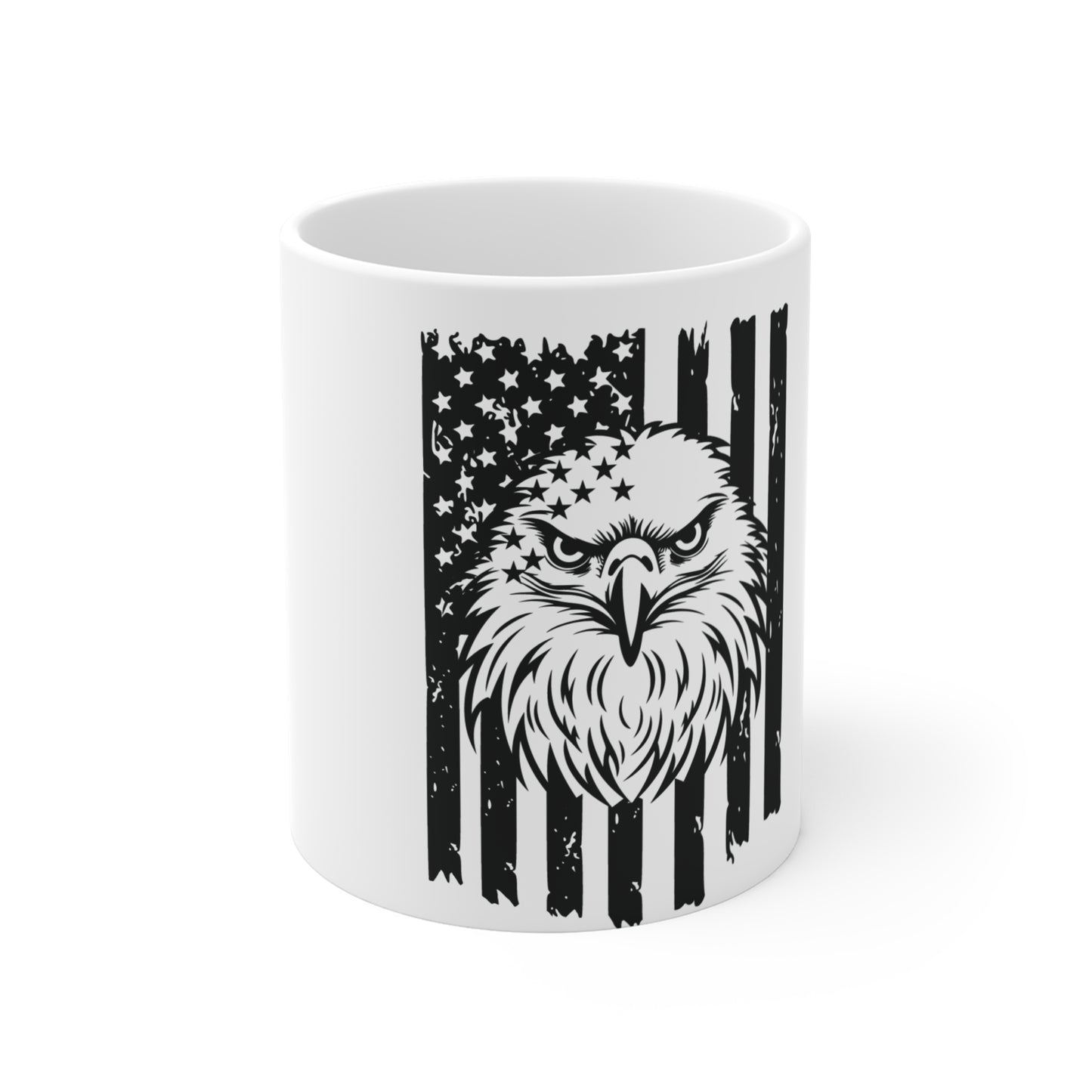 Patriotic Eagle Flag Coffee Mug – Front-Facing Bald Eagle Mug – Distressed USA Flag Design Cup – Bold American Pride Gift Mug Mug 11oz