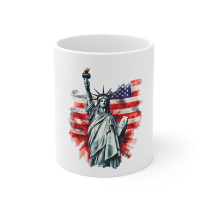 Statue of Liberty American Flag 11oz Mug - Patriotic Independence Day Coffee Cup
