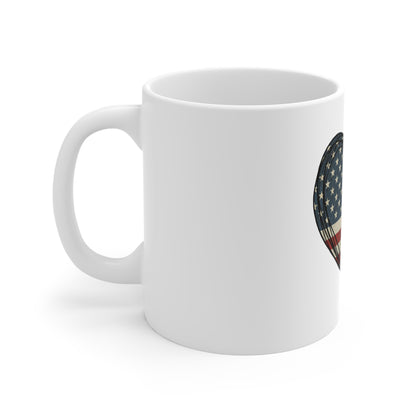 American Flag Heart Mug — Patriotic 11oz Coffee Cup