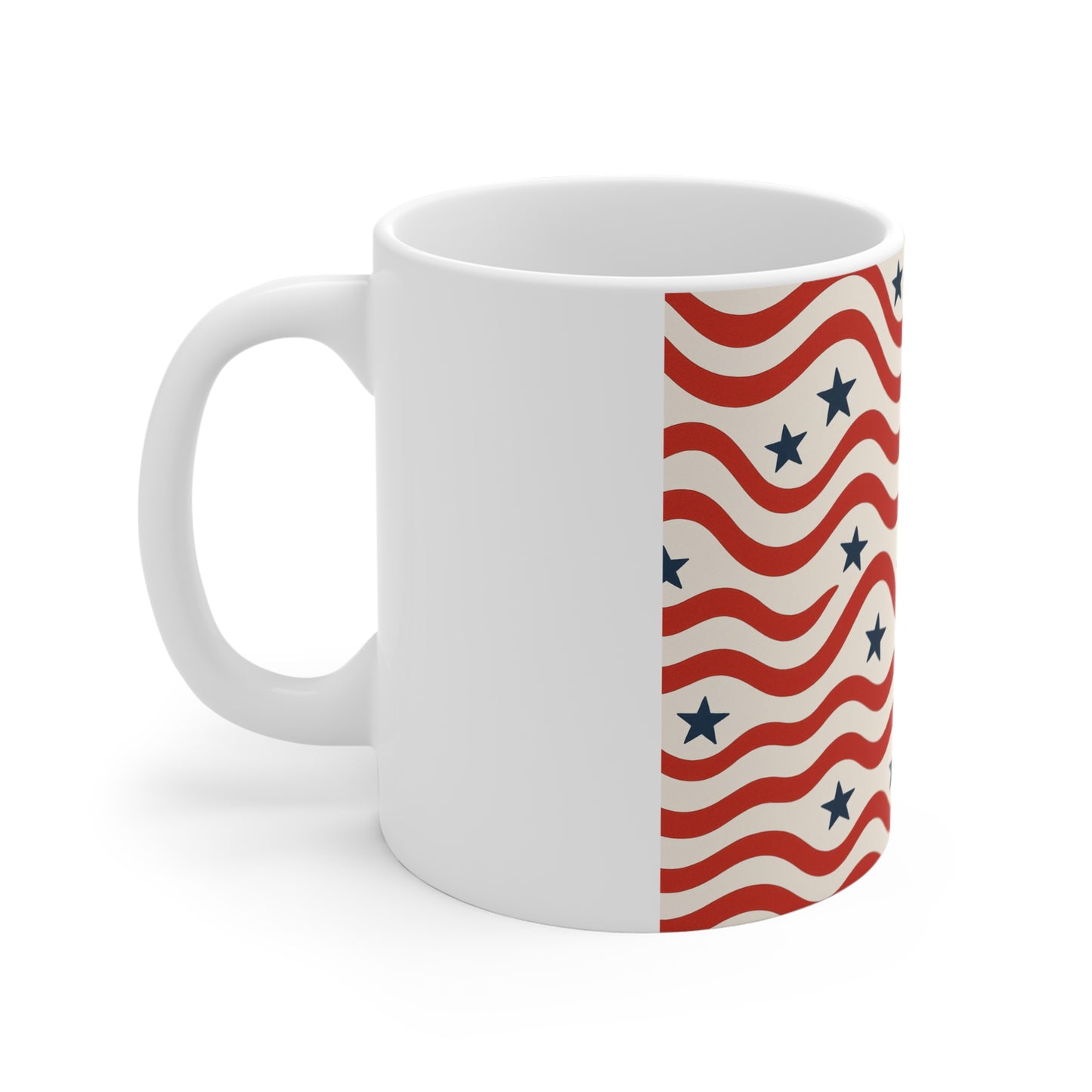 Wavy American Flag Coffee Mug – Modern Patriotic Stripe Mug – Red White Blue Wave Pattern Mug – Minimal USA Design11oz
