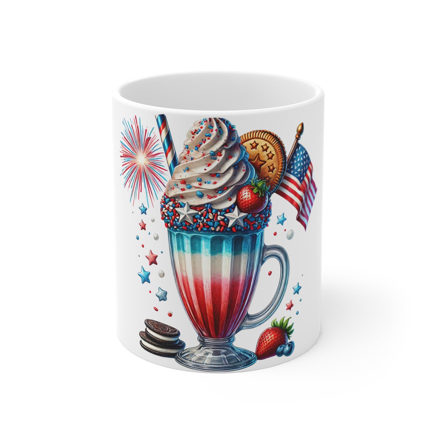 Patriotic Milkshake Coffee Mug – 4th of July Fireworks Mug – Red White Blue Dessert Cup – Americana Ice Cream Mug – Festive Gift Mug Patriotic Milkshake 11oz Mug — Red White Blue Dessert & Fireworks...