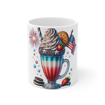 Patriotic Milkshake Coffee Mug – 4th of July Fireworks Mug – Red White Blue Dessert Cup – Americana Ice Cream Mug – Festive Gift Mug Patriotic Milkshake 11oz Mug — Red White Blue Dessert & Fireworks...