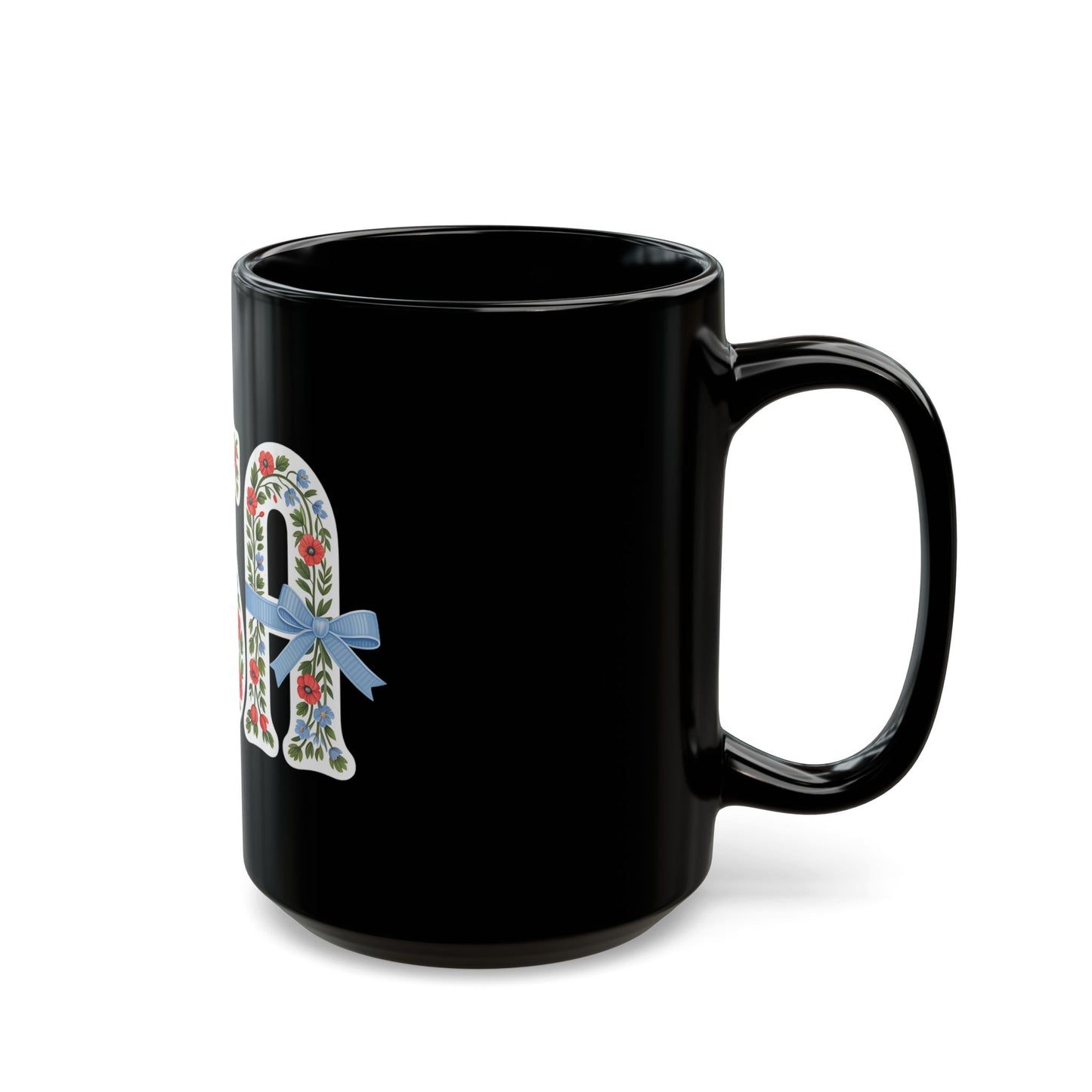 USA Floral Ribbon Mug — Patriotic Floral 11oz/15oz Black Coffee Cup