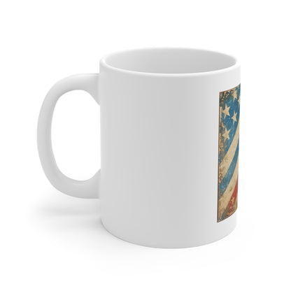 Vintage American Flag Coffee Mug – Distressed Diagonal USA Flag Mug – Rustic Patriotic Coffee Cup – Antique Americana Gift American Flag Vintage 11oz Mug — Distressed Patriotic Coffee Cup