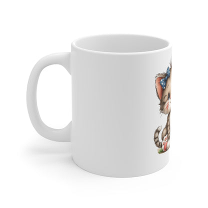 Cute Patriotic Cat Coffee Mug – 4th of July Kitten Mug – Americana Gift Mug – Red White Blue Animal Lover Cup – Adorable USA Mug Cute Patriotic Kitten Mug — 11oz Cat Gift with American Flag Present...