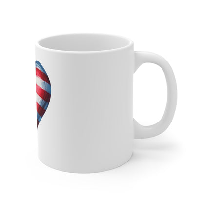 Patriotic Heart Coffee Mug – American Flag Heart Mug – Watercolor USA Love Cup – Red White Blue Heart Mug  11oz
