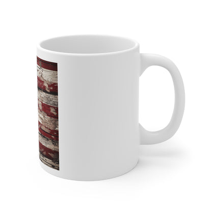 Peeling Barnwood American Flag Coffee Mug – Heavy Flake Distressed USA Flag Mug – Rustic Weathered Wood Patriotic Cup – Vintage Americana Mug Rustic American Flag 11oz Coffee Mug — Patriotic Vintage...