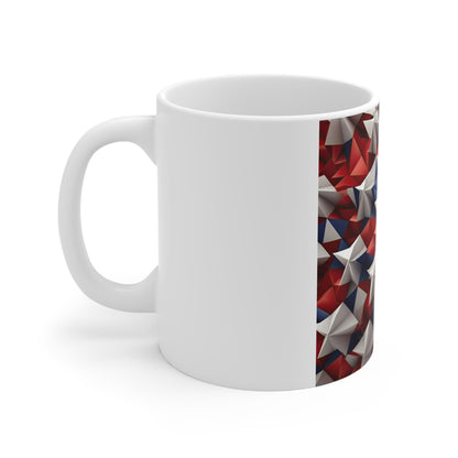 3D Patriotic Stars Coffee Mug – Red White Blue Geometric Star Mug – Modern Americana Star Pattern – Bold Abstract USA Mug11oz