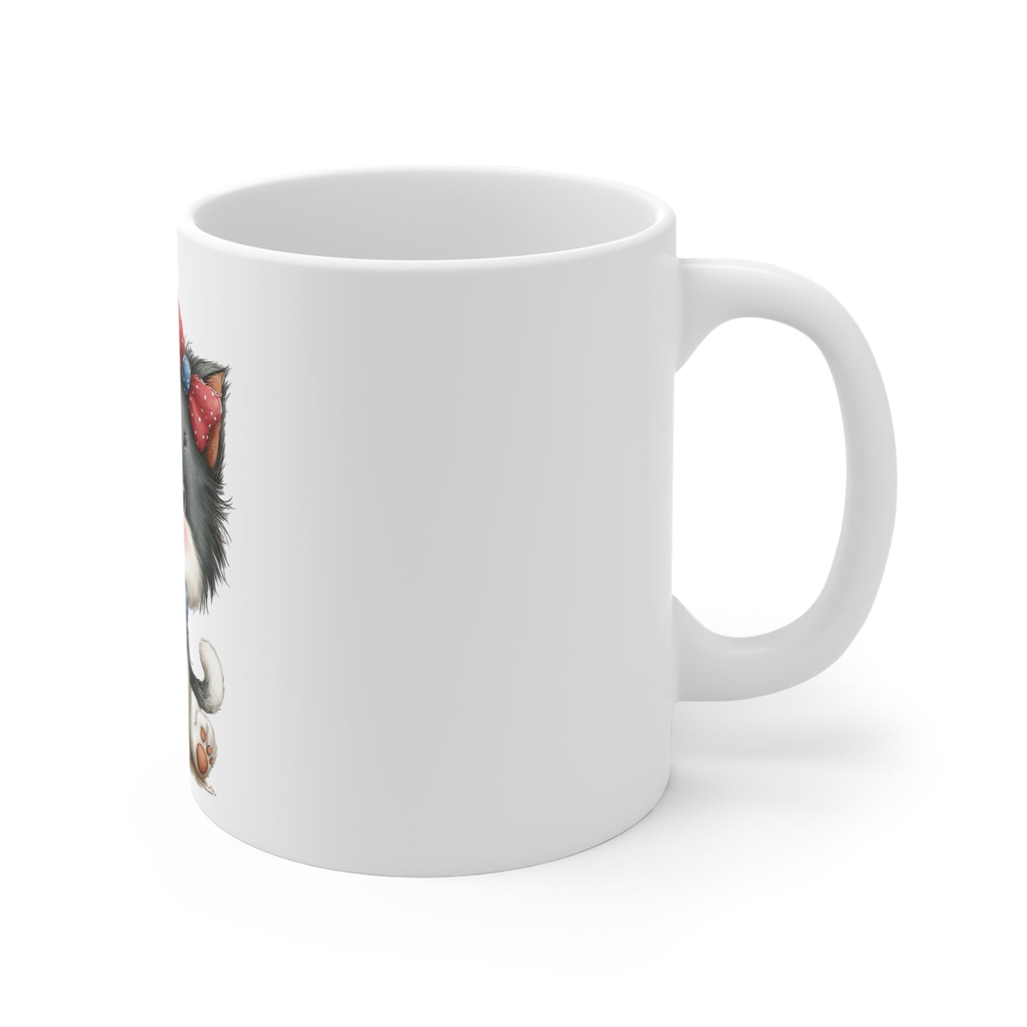 Patriotic Kitten with Bow & Bow Tie Mug – Cute USA Cat Coffee Mug – Americana Girl Cat Mug – 4th of July Cat Lover Gift Cute Patriotic Kitten Mug – 11oz Coffee Cup with American Flag Bow