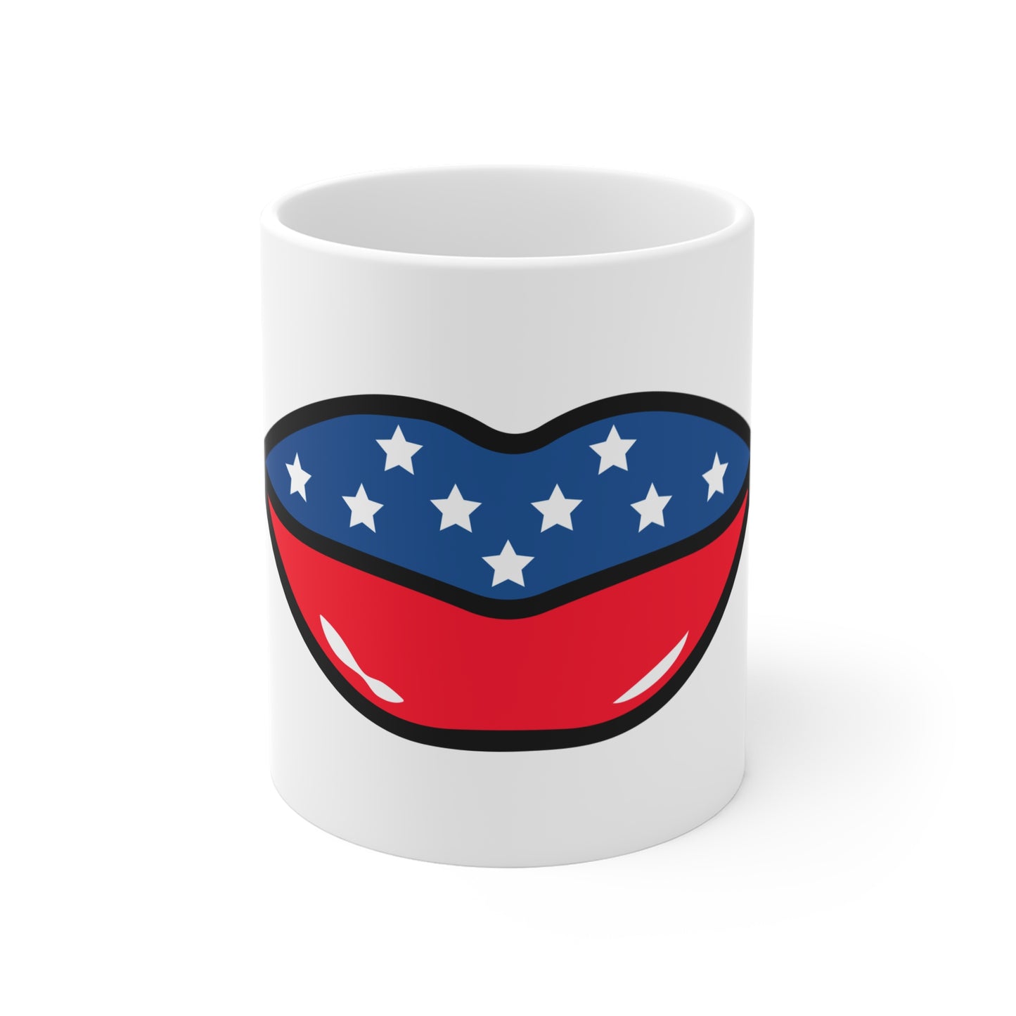 American Flag Lips Coffee Mug – Bold Patriotic Pop Art Mug – Stars and Stripes Statement Cup – Modern USA Gift Mug – Graphic Americana Mug Mug 11oz