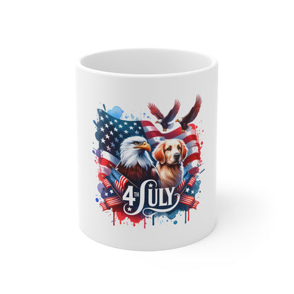 4th of July Eagle & Dog Mug – Patriotic American Flag Coffee Cup