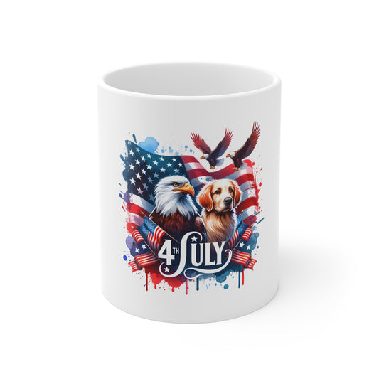 4th of July Eagle & Dog Mug – Patriotic American Flag Coffee Cup