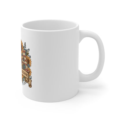 USA 250 Years of Freedom Ceramic Mug — Sunflower Patriotic 11oz Coffee Cup
