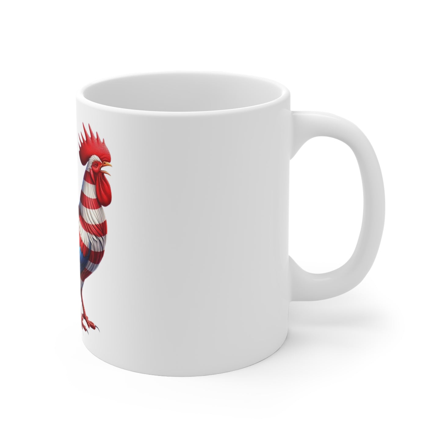 Patriotic Rooster Coffee Mug – Bold American Flag Chicken Design – Red White Blue Farmhouse Mug – USA Pride Gift American Flag Rooster Mug — Patriotic 11oz Coffee Cup
