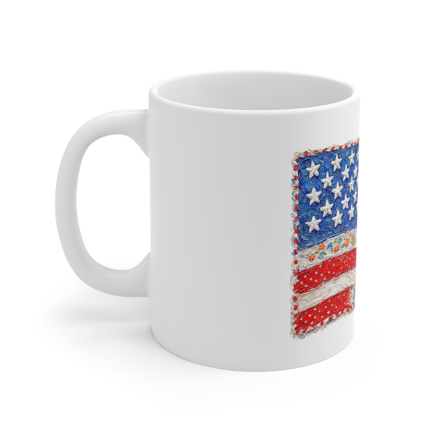 Patriotic Patchwork Flag Mug - 11oz Americana Coffee Cup