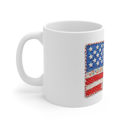 Patriotic Patchwork Flag Mug - 11oz Americana Coffee Cup