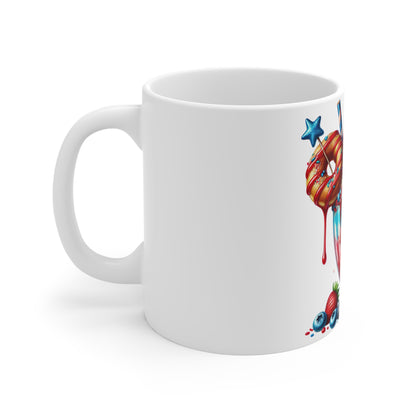 Patriotic Donut Milkshake Coffee Mug – 4th of July Dessert Mug – Red White Blue Drip Cup – Americana Sweet Treat Mug – Festive Gift Mug Patriotic Red White & Blue Milkshake Mug - 11oz Fourth of July...