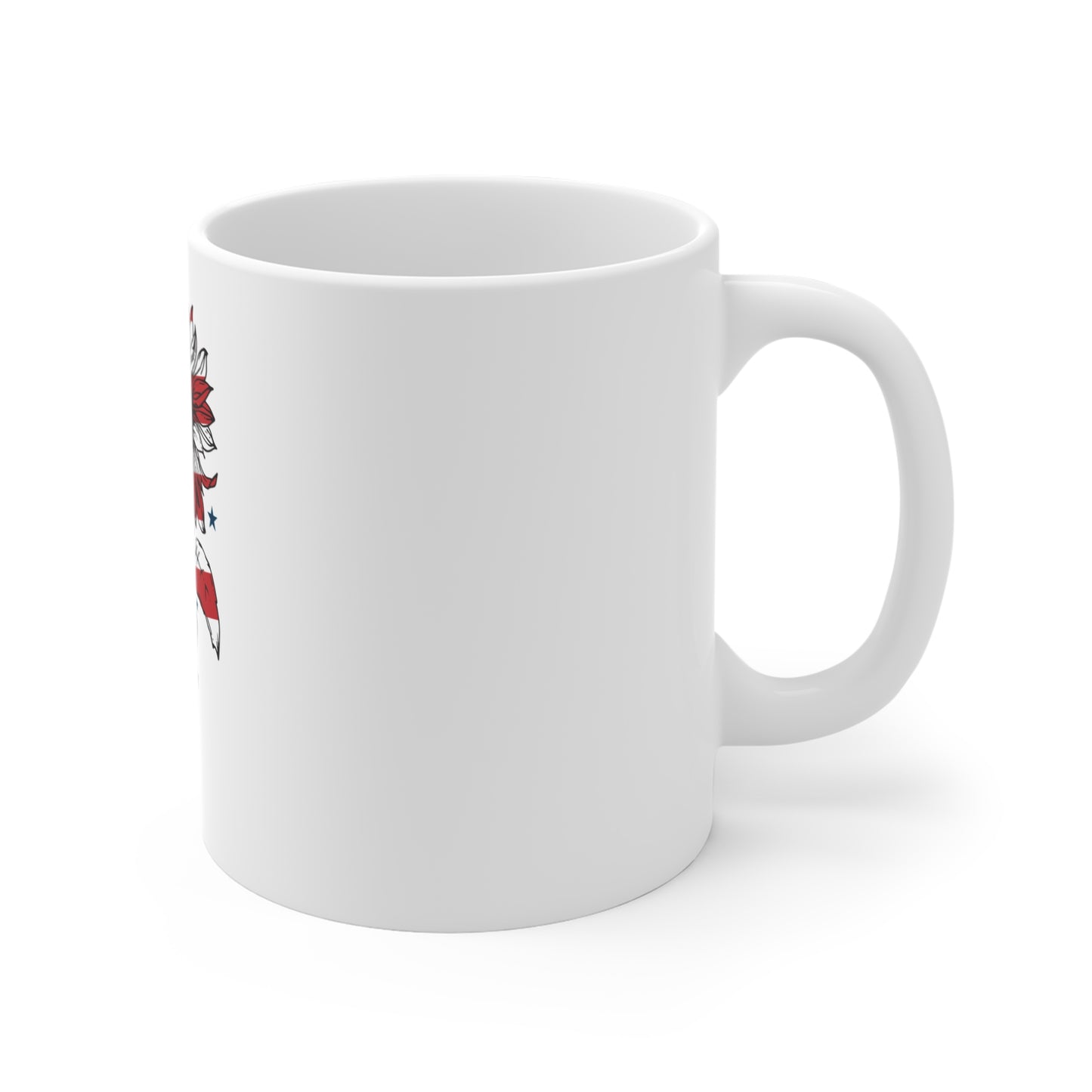 Patriotic Sunflower Coffee Mug – American Flag Floral Stem Mug – Artistic Red White Blue Flower Design – USA Gift Mug 11oz