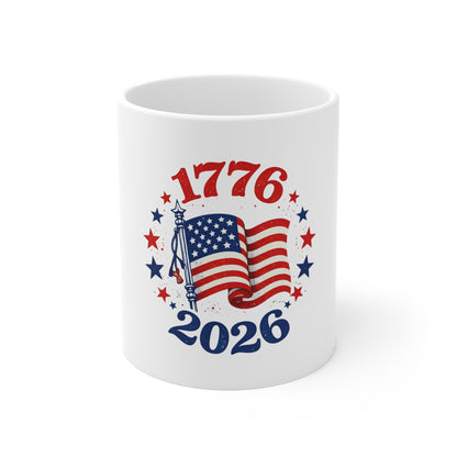 1776 American Flag Mug - 2026 Patriotic Independence Day Coffee Cup