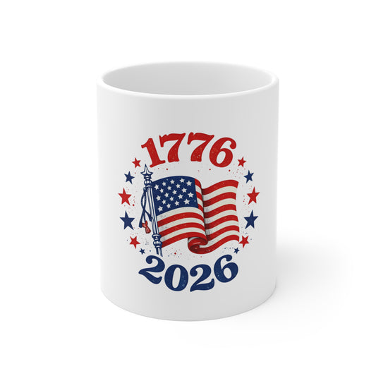 1776 American Flag Mug - 2026 Patriotic Independence Day Coffee Cup