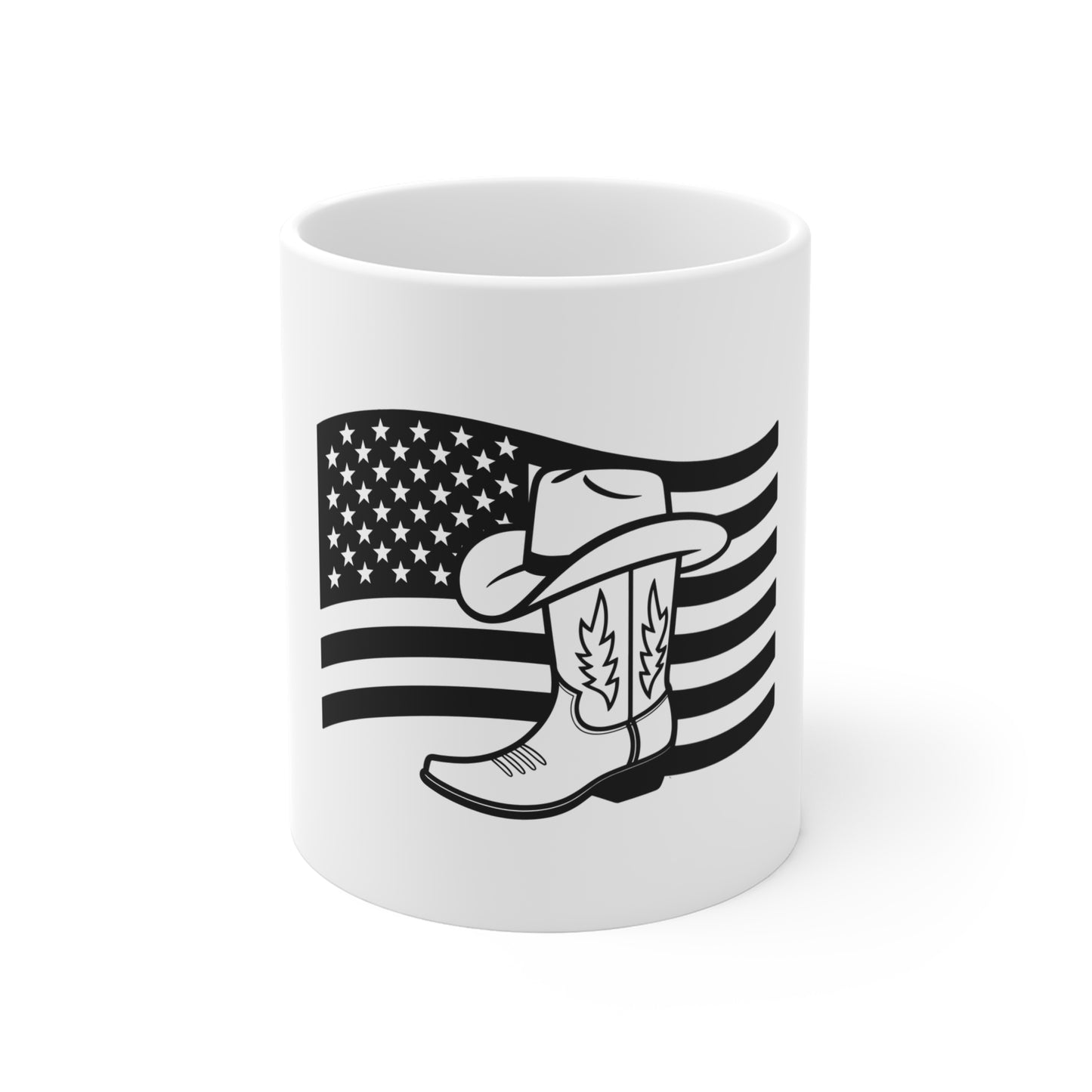 Cowboy Boots American Flag Mug – Patriotic Western Coffee Mug – USA Country Boots Cup – Stealth Cowboy Pride Mug Mug 11oz
