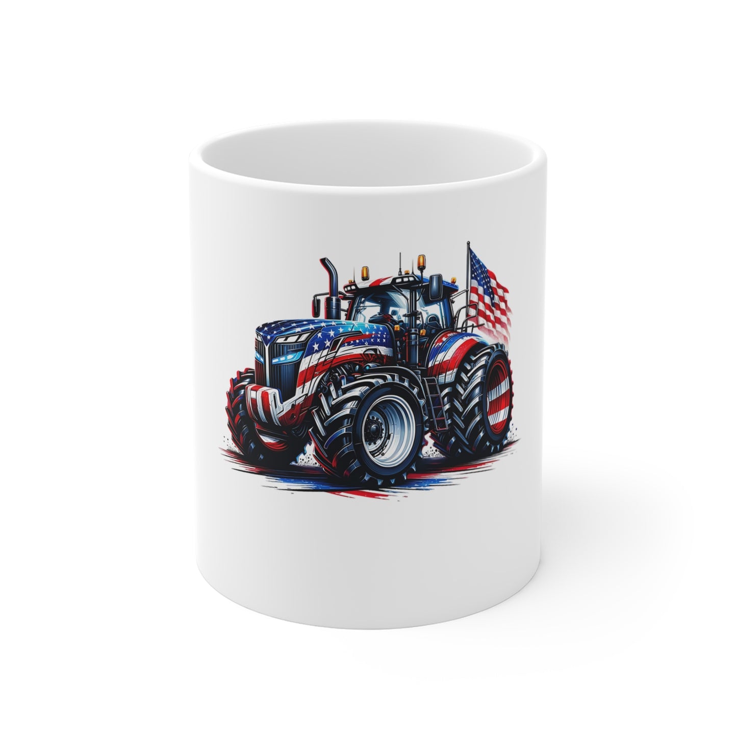 Patriotic Tractor Coffee Mug – American Flag Farm Tractor with Flag Mug – Bold USA Workhorse Cup – Farmer Pride Gift Mug – Red White Blue Tractor Mug Mug 11oz