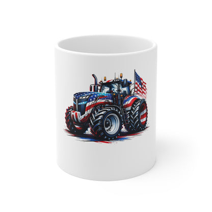 Patriotic Tractor Coffee Mug – American Flag Farm Tractor with Flag Mug – Bold USA Workhorse Cup – Farmer Pride Gift Mug – Red White Blue Tractor Mug Mug 11oz