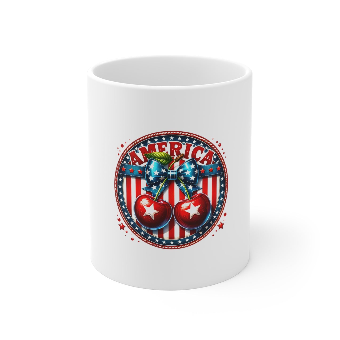 America Cherry Patriotic Mug - 11oz Stars & Stripes Coffee Cup