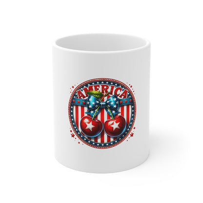 America Cherry Patriotic Mug - 11oz Stars & Stripes Coffee Cup