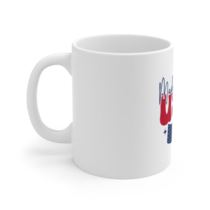 Made in the USA Flag Coffee Mug – Patriotic American Flag Mug – Retro Americana Typography Cup – USA Pride Gift Mug Mug 11oz