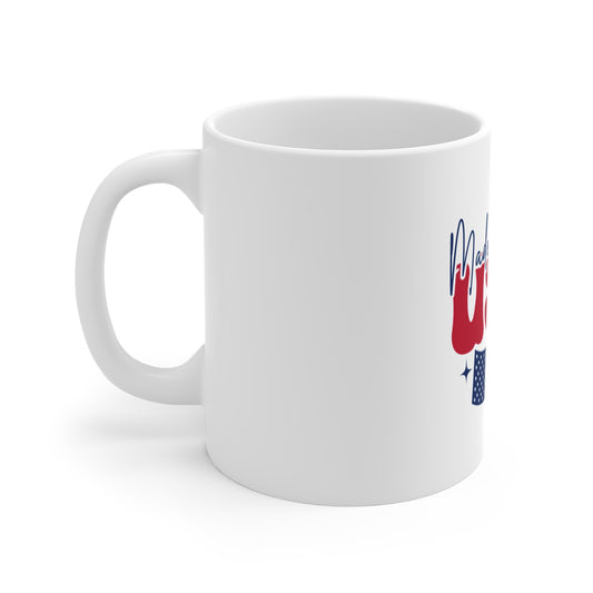Made in the USA Flag Coffee Mug – Patriotic American Flag Mug – Retro Americana Typography Cup – USA Pride Gift Mug Mug 11oz