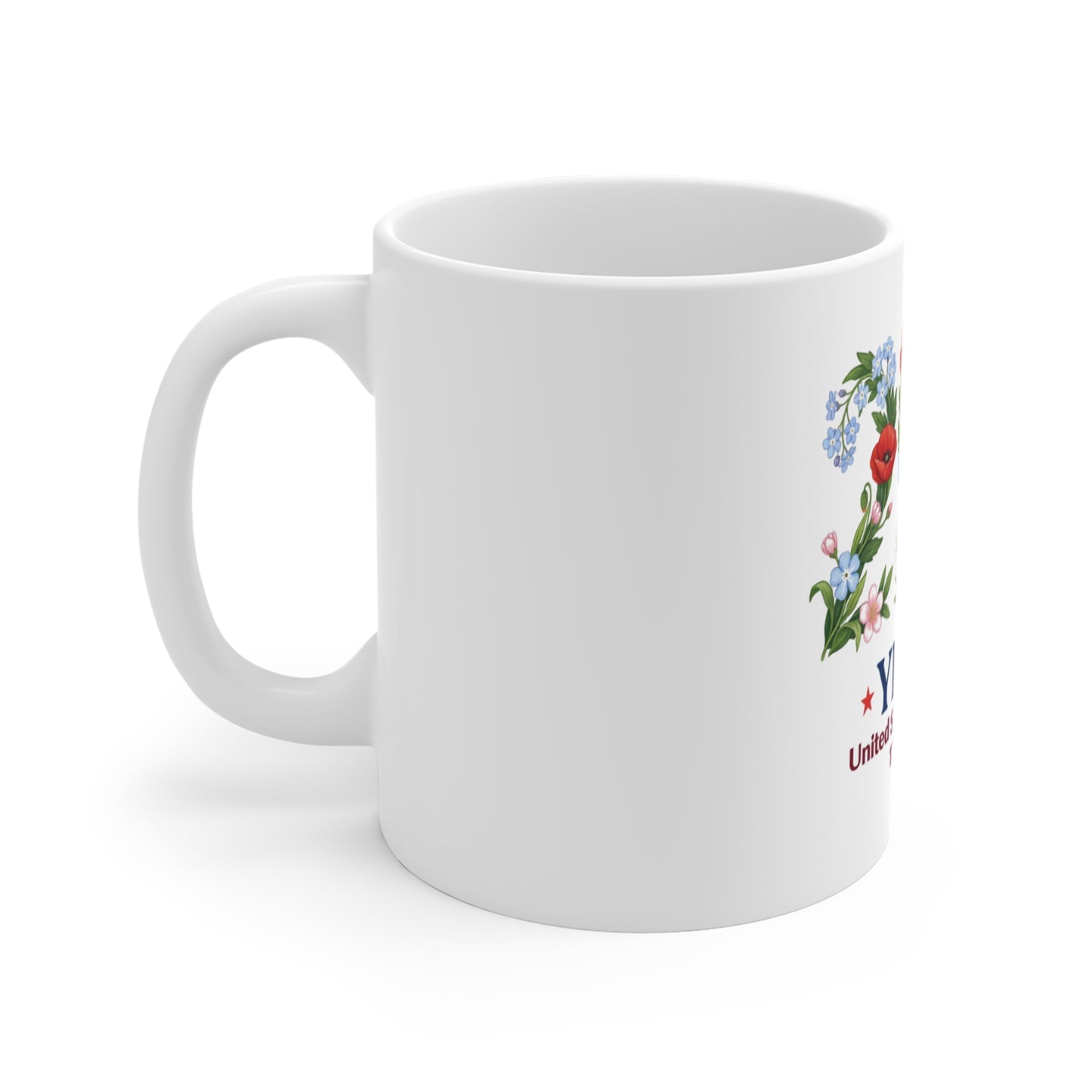 USA 250 Years Floral Coffee Mug – Patriotic Wildflower Anniversary Mug – 1776–2026 America Celebration Mug 11oz