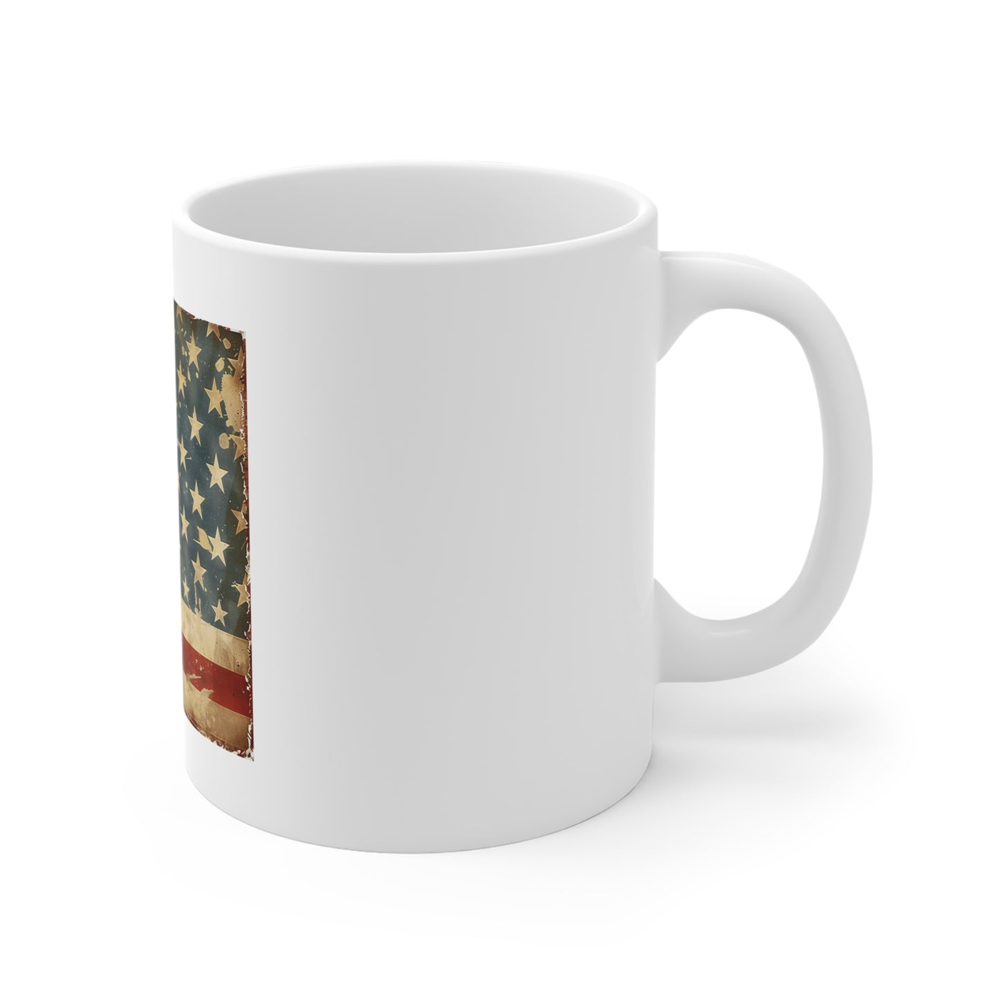 Vintage American Flag Coffee Mug – Stars & Stripes Patriotic USA Mug – Distressed Heritage 11oz Ceramic Cup – Classic Americana Gift